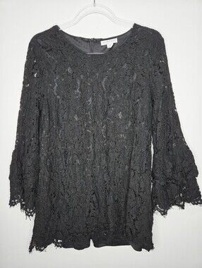Love Riche Witchy Lacey Black Blouse Size L Bell Sleeve Goth Whimsigoth